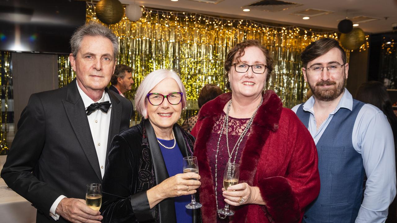 At Centro Italian Ristorante are (from left) Stephen Beck, Chris Klease, Trish Lambert and Jonathon Lambert as the Toowoomba Central Plaza restaurant opens with a Gatsby cocktail party, Friday, May 12, 2023. Picture: Kevin Farmer