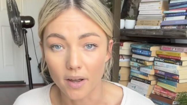 Sam Frost fought back tears in her video revealing she won’t get a Covid vaccine. Picture: Instagram/samfrost