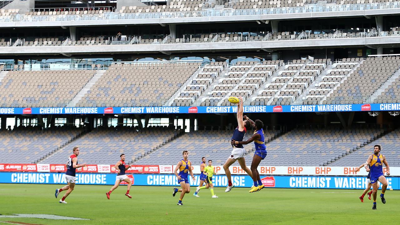 WA may allow Perth’s Optus Stadium to re-open with more people than federal measures allow. Picture: Gary Day/AAP