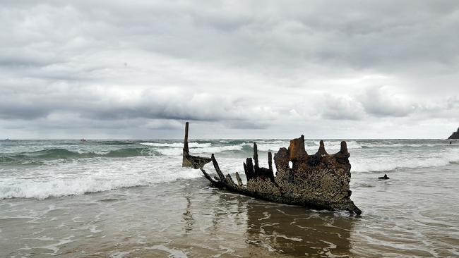 The remains of the iconic shipwreck at Dicky Beach were removed in 2014 due to safety concerns. Picture: Brad Cooper.