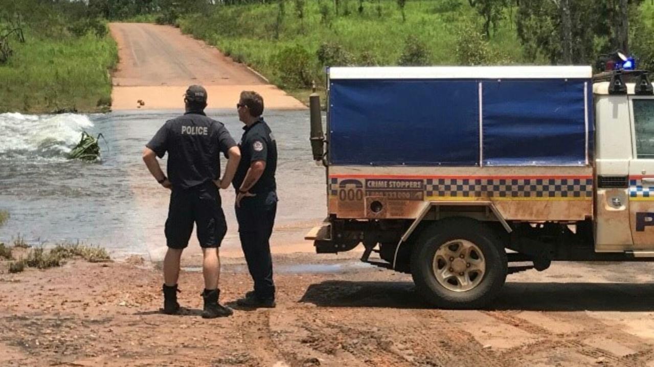 Police at Moyle River crossing between Peppimenarti and Palumpa. Picture: NT Police