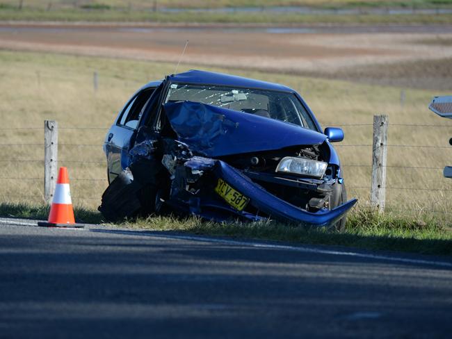 Two vehicles collided on a quiet road not far from Mr Shorten’s motorcade. Picture: Mick Tsikas/AAP