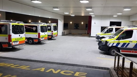 Ambulances ramped at the Launceston General Hospital on January 4, 2021. Picture: HACSU