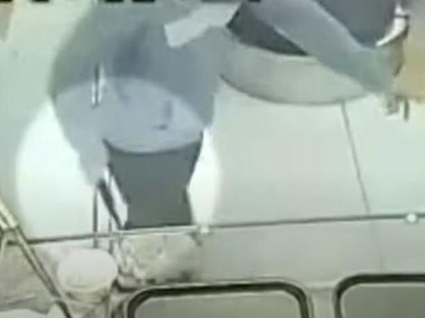 CCTV of a Machete pulled in teen food court fight sending Westfield Marion into lockdown  . Picture: 7NEWS