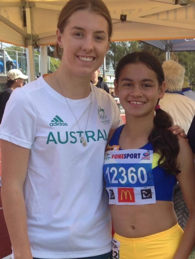 Hillsdale sprinter Ariana Jamieson meets fellow Randwick Botany Little A's alum, Olympic sprinter Jessica Thornton. Picture: supplied.