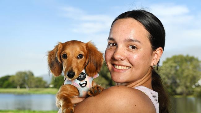 Moara Sam with her 4 month old Dachshund, Poppy, who was named the Cutest Dog Winner by Bulletin subscribers. Picture: Shae Beplate.