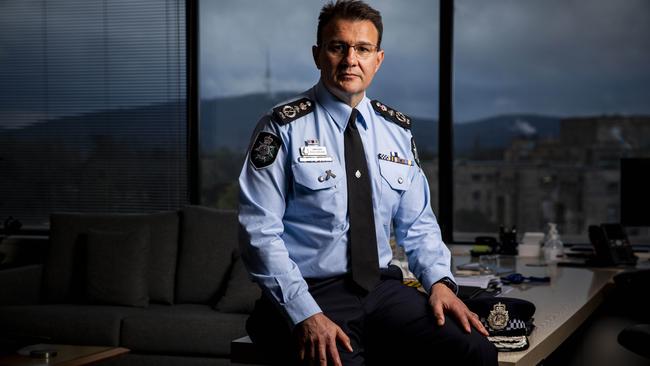 Australian Federal Police chief commissioner Reece Kershaw in his office in Canberra. Picture: Sean Davey.