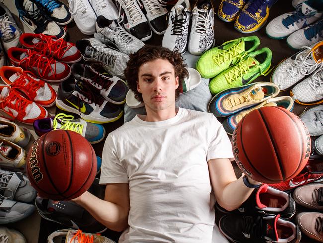 Giddey at home with some of his shoe collection. Picture Matt Turner.