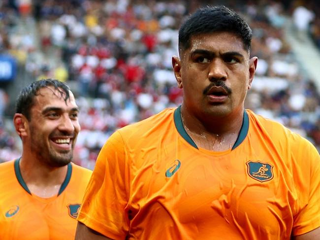 PARIS, FRANCE - SEPTEMBER 09: Will Skelton of Australia looks on as he leads players of Australia to tunnel prior to the Rugby World Cup France 2023 match between Australia and Georgia at Stade de France on September 09, 2023 in Paris, France. (Photo by Chris Hyde/Getty Images)