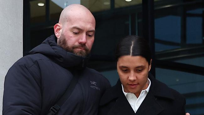 KINGSTON UPON THAMES, ENGLAND - FEBRUARY 11: Australian footballer Sam Kerr leaves Kingston Crown Court after being found not guilty of causing racially aggravated harassment on February 11, 2025 in Kingston upon Thames, England. The Matildas star, who also plays professionally for Chelsea in the Women's Super League, was facing charges of "racially aggravated harassment" of a police officer related to an incident in Twickenham on January 30, 2023. (Photo by Peter Nicholls/Getty Images)