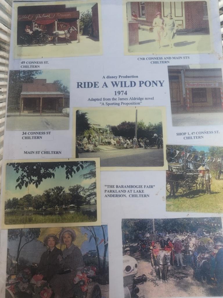 A local resident complied this photo board of Chiltern locations used in the 1975 Disney film Ride a Wild Pony. Picture: Supplied