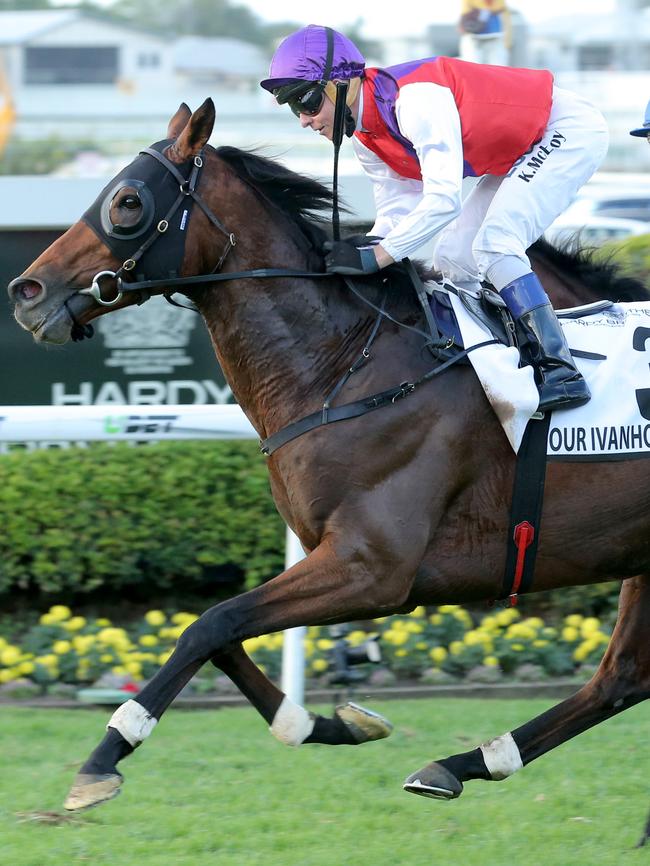 Kerrin McEvoy rides Our Ivanhowe to a win at Doomben. Picture: Mark Cranitch