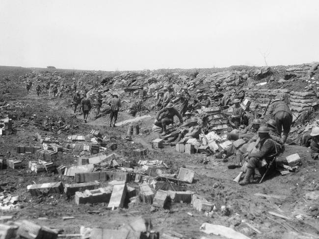 An Australian War Memorial image of the Bullecourt railway embankment in April 1917. .