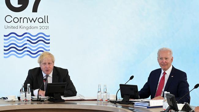 British Prime Minister Boris Johnson and US President Joe Biden during a working session at the G7 summit in Carbis Bay. Picture: AFP