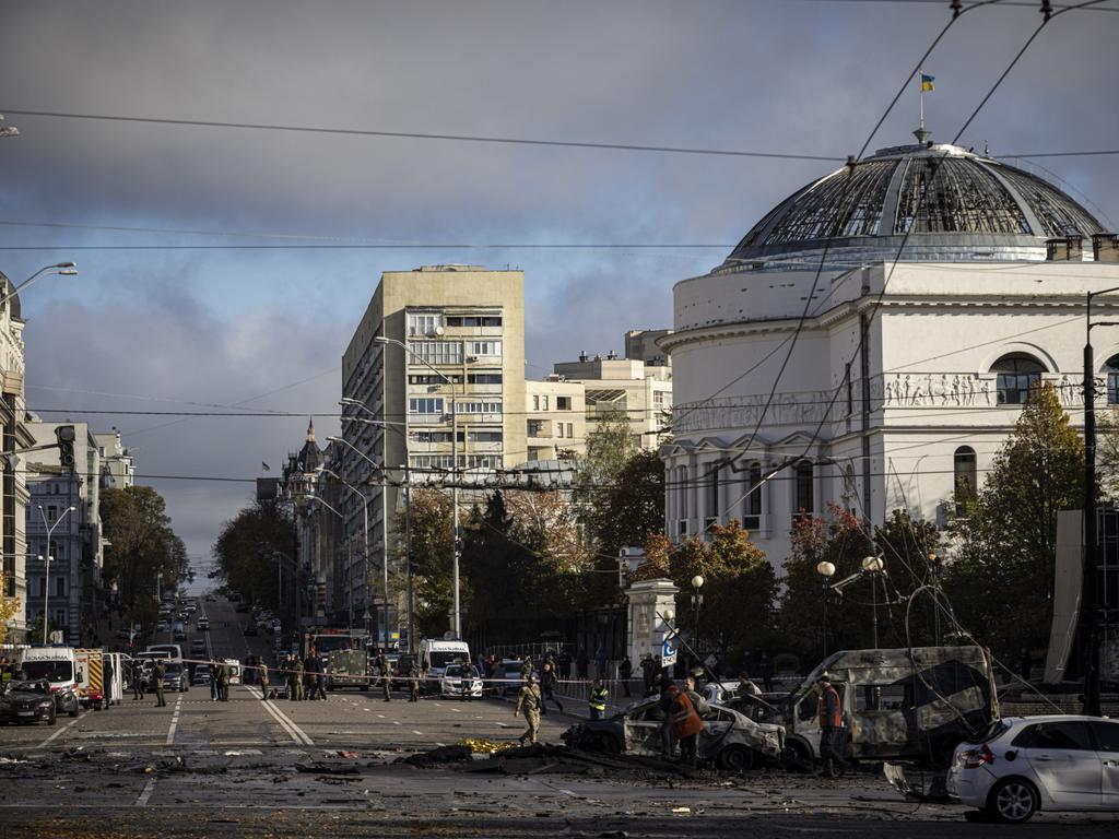 Experts warn the worst is to come for Ukraine. Damage in Kyiv after Monday’s missile attack. Picture: Getty Images