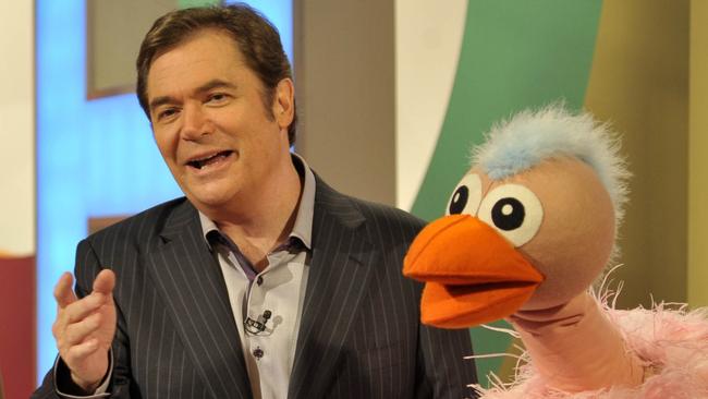 Daryl Somers with Ossie Ostrich on the set of Hey Hey It’s Saturday. Picture: Channel 9