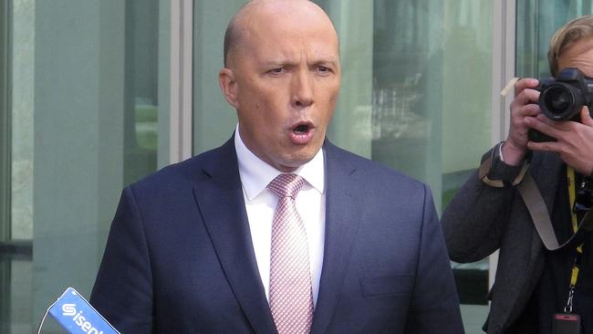 Peter Dutton addresses the media at Parliament House in Canberra, Picture: Rod McGuirk