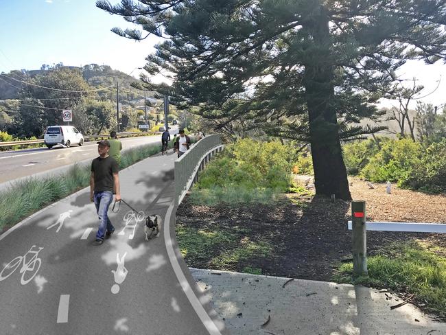 An artists impression of the Barrenjoey Rd portion of the Newport to Avalon cycleway.