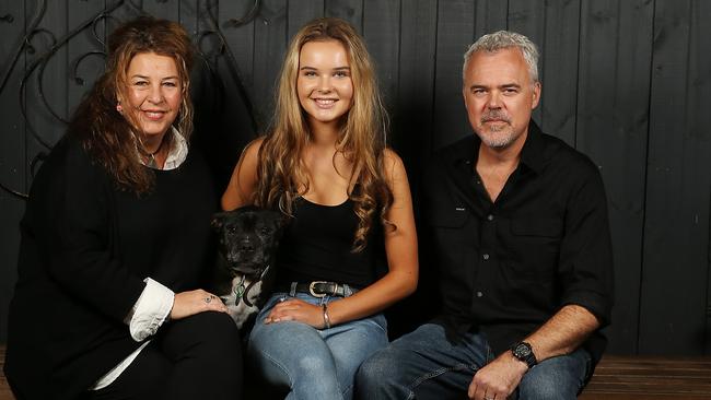 Sally Brownbill and Martin Stevens with daughter Lily, 15, who had a successful 15th birthday party with the help of hired security. Picture: Tim Carrafa