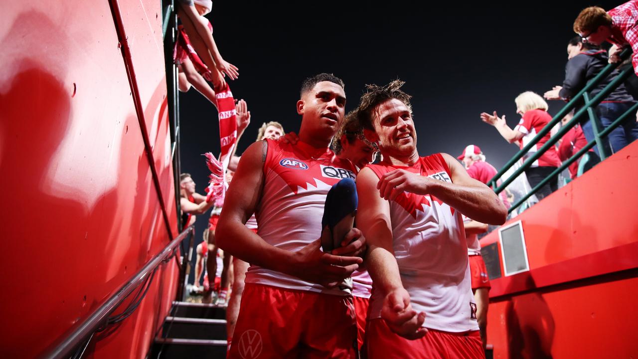 Dane Rampe, pictured right with teammate James Bell, believes Sydney is well-placed for success. Picture: Getty Images
