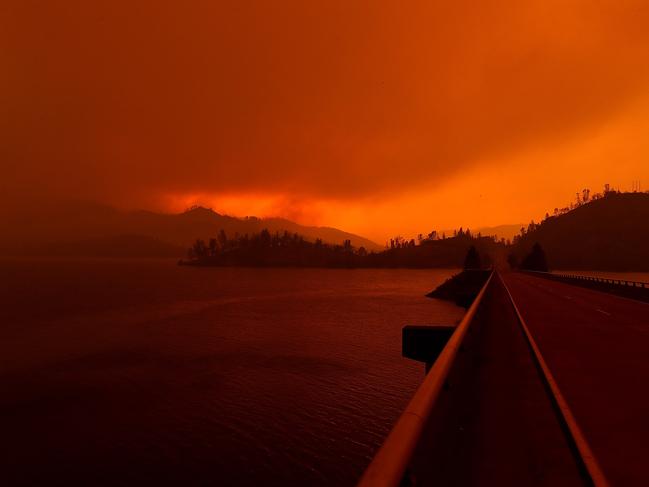 Smoke from the Carr Fire hangs over Whiskeytown Lake in California. Picture: Getty