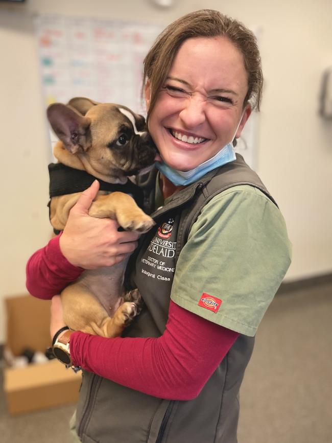 Late Adelaide veterinarian Dr Sophie Putland with Frenchy the dog. Picture: Supplied by family