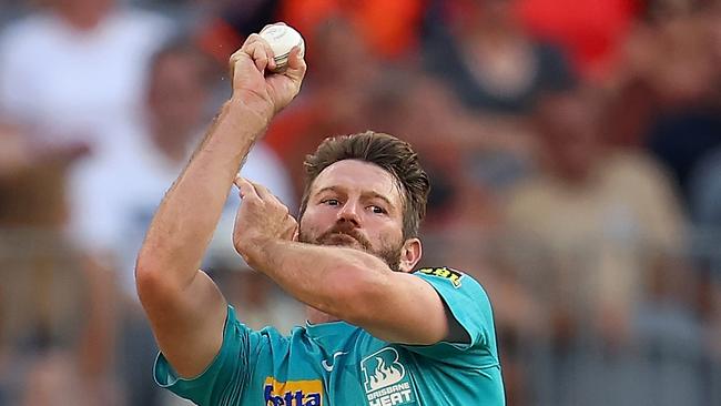 PERTH, AUSTRALIA - FEBRUARY 04: Michael Neser of the Heat bowls during the Men's Big Bash League Final match between the Perth Scorchers and the Brisbane Heat at Optus Stadium, on February 04, 2023, in Perth, Australia. (Photo by Paul Kane/Getty Images)