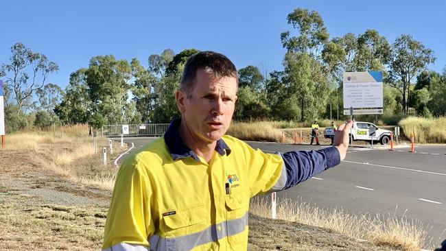 CS Energy CEO Andrew Bills addressing the media at the Callide Power Station. Photo: Lachlan Berlin