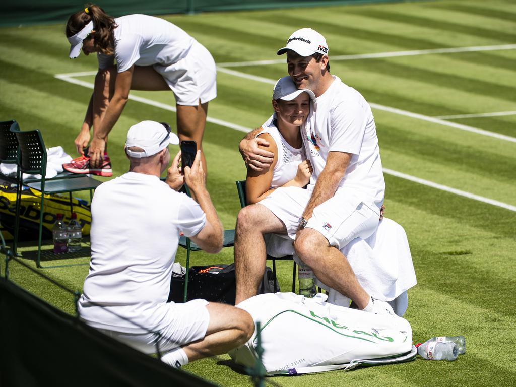 Barty and Kissick enjoy a lighter moment together at Wimbledon a couple of years ago. (Photo by TPN/Getty Images)