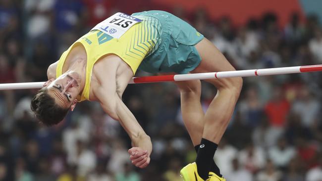 Brandon Starc during the men's high jump final at the world championships.