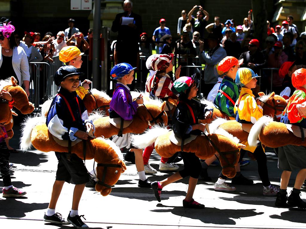 The Emirates Melbourne Cup Parade down Swanson Street. Picture: Bradley Hunter