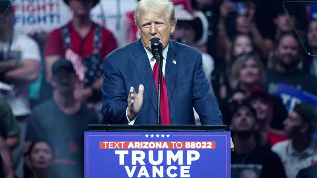 Former US President and Republican presidential candidate Donald Trump speaks during a campaign rally at the Desert Diamond Arena in Glendale, Arizona. Picture: AFP