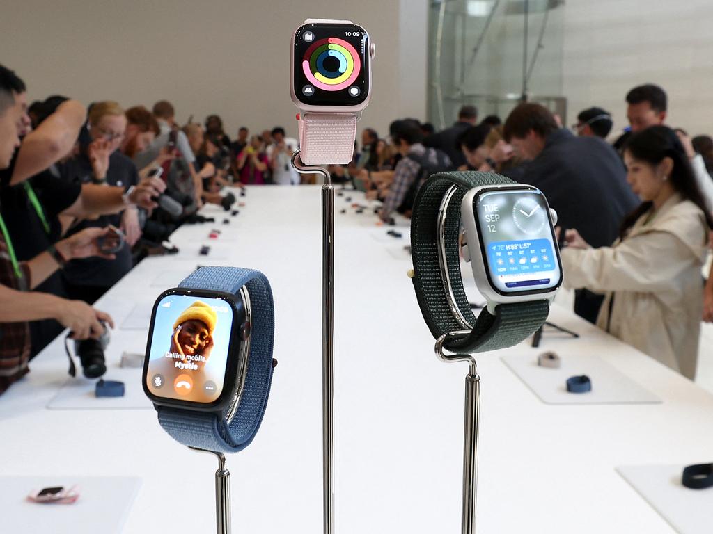 Brand new Apple Watches are displayed during an Apple event on September 12, 2023 in Cupertino, California. (Photo by JUSTIN SULLIVAN / GETTY IMAGES NORTH AMERICA / Getty Images via AFP)