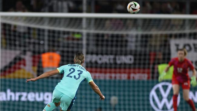 Kyra Cooney-Cross lets fly from distance to score her first goal for the Matildas. Picture: Alex Grimm/Getty Images