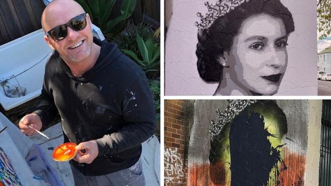 Artist Stuart Sale has revealed what he will do with his mural of Queen Elizabeth after it was disfigured three times. Picture: Instagram @stuartsale / Reddit