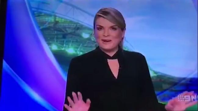 Erin Molan falls off her chair while reading the sport bulletin 