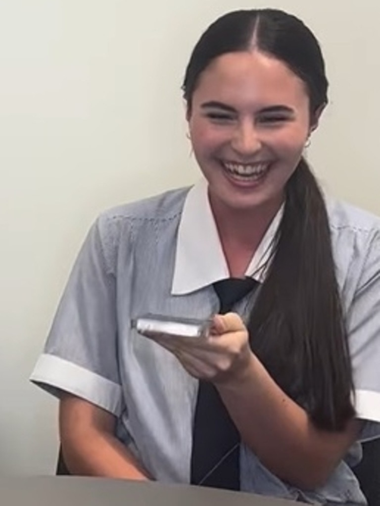 St Patrick’s College 2025 School Captain Ava Smith calls her mum to tell her the good news. Source: ‘My St Patrick’s College’ Facebook page