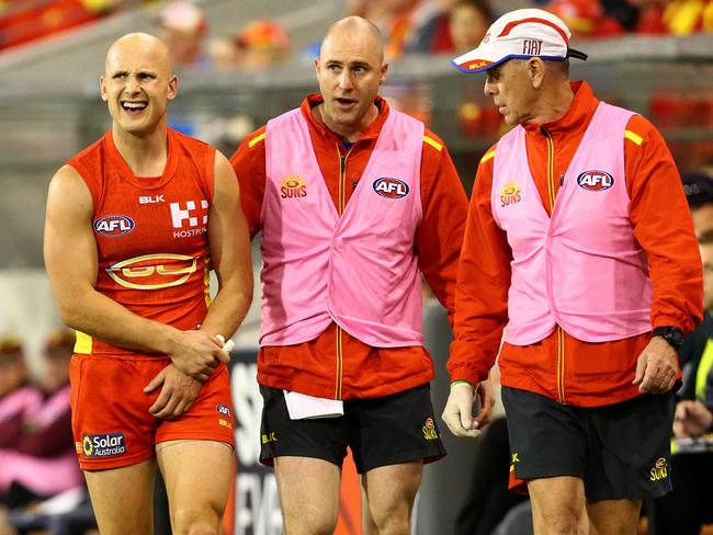 Gary Ablett re-injured his shoulder. Picture: Adam Head