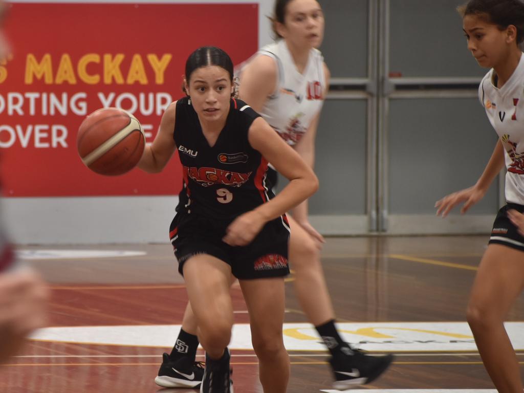 Cheyenne Bobongie at the U14 State Championships division one semi final between Mackay Meteorettes and Southern Districts Spartans in Mackay, July 9, 2021. Picture: Matthew Forrest