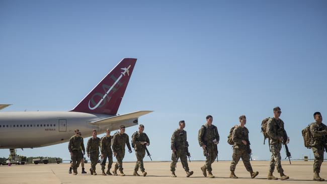 US Marines with the Aviation Combat Element arrive at the Royal Australian Air Force base for the upcoming Marine Rotational Force. PICTURE: SGT. JORDAN E. GILBERT