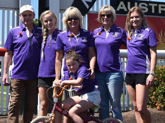 Peter Montgomerie, Ella Clarke, Sharlene Clarke, Lee-anne Montgomerie, Brooke Cupple and Kodah Montgomerie (at front) who are supporting the 'Cycling for Simone' project. Photo: Greg Irvine.