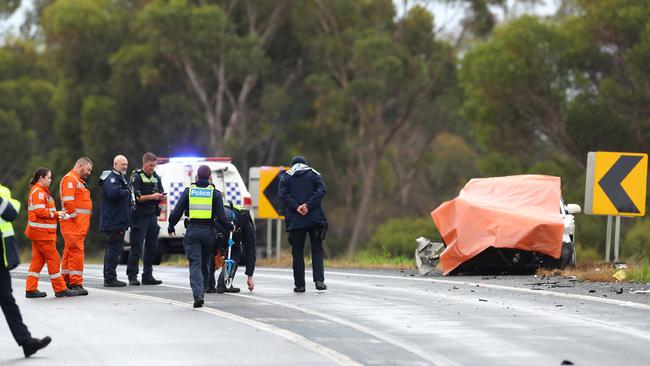 Emergency services at the scene of a two car crash in Balliang on Bacchus Marsh Rd. Picture: Alison Wynd