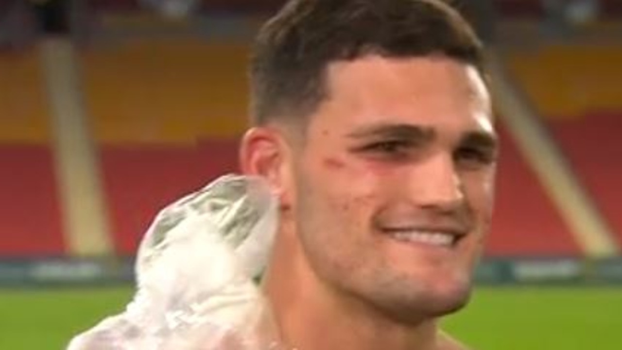 Nathan Cleary with his shoulder iced after a State of Origin game.
