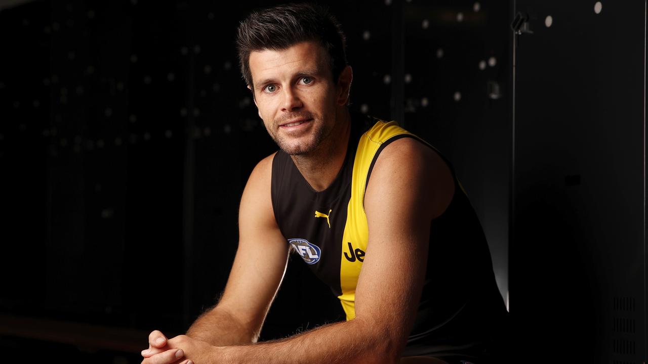 MELBOURNE, AUSTRALIA - MARCH 10: Trent Cotchin of the Tigers poses for a photo during the 2021 AFL Captains Day at Marvel Stadium on March 10, 2021 in Melbourne, Australia. (Photo by Dylan Burns/AFL Photos via Getty Images)
