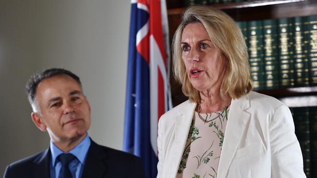 MP Georgie Crozier, speaks at a press conference at Victorian parliament, with Leader of the opposition John Pesutto. Picture: NCA NewsWire / Nicki Connolly