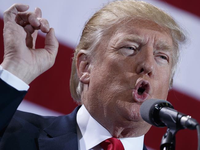 Republican presidential candidate Donald Trump at a campaign rally in Michigan on Monday. Picture: AP Photo/ Evan Vucci