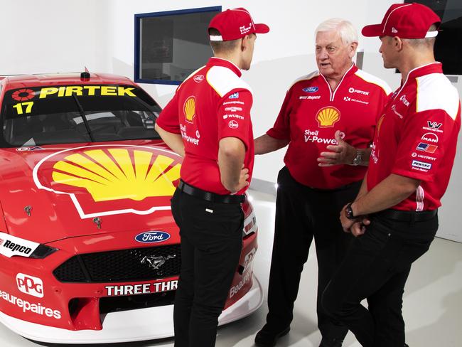 Dick Johnson Racing co-owner Dick Johnson (C) with new drivers Anton De Pasquale and Will Davison. Picture: Nigel Hallett