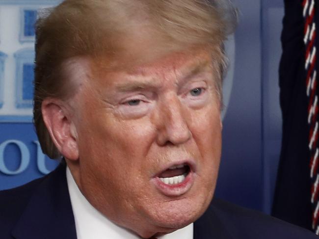 President Donald Trump speaks about the coronavirus in the James Brady Press Briefing Room of the White House, Thursday, April 16, 2020, in Washington. (AP Photo/Alex Brandon)