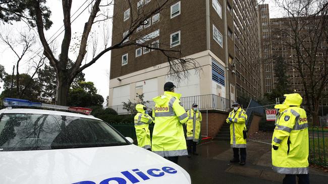 Police outside 33 Alfred Street, North Melbourne. Picture: NCA NewsWire / Daniel Pockett