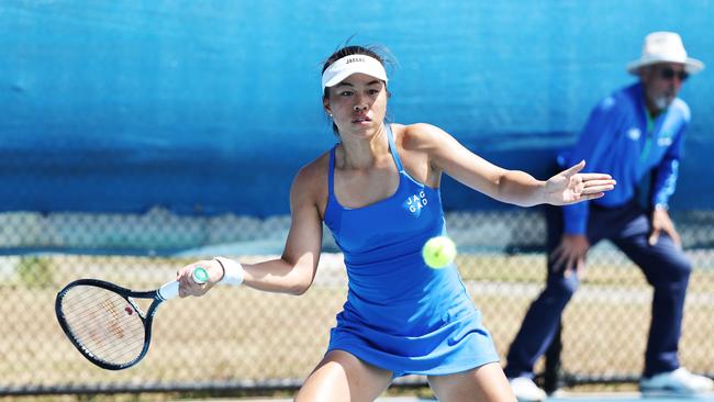 Lizette Cabrera competes in the International Tennis Federation (ITF) Cairns Tennis International semi final match at the Cairns International Tennis Centre. Picture: Brendan Radke